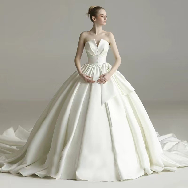 ウエディングドレス プリンセスライン 結婚式 花嫁 挙式 二次会 レディース ロングドレス シャンペン 撮影 編み上げ式 Aラインドレス エンパイアライン トレーンライン ブライダル