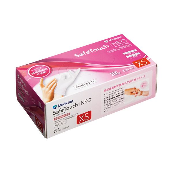 （まとめ） メディコム/ジャパン セーフタッチネオ ニトリルグローブ パウダーフリー XS ホワイト SFTJN1134A1箱（200枚） [x3セット]