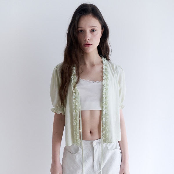 FRILL OPEN BLOUSE LIGHT GREEN