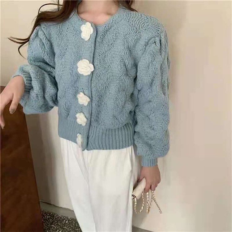 韓国ファッション 長袖 立体 ニットトップス セーター 花柄 カーディガン ジェントルスタイル