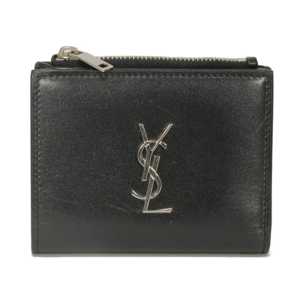 【中古】SAINT LAURENT PARIS 二つ折り財布 スムース カーフ カサンドラ コンパクト ウォレット モノグラム YSL 575726 0SX0E 1000