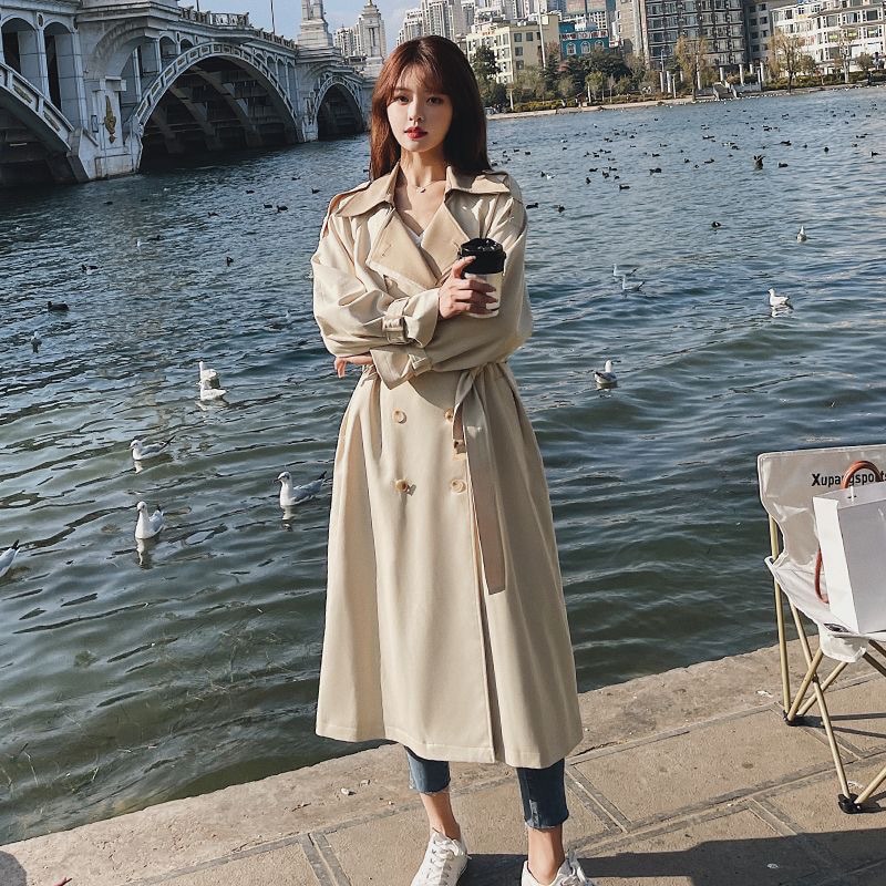 高級雰囲気のウインドブレーカーの女性のミドル丈 2025 春と秋の新しい韓国スタイルのルーズニッチデザインコートジャケット