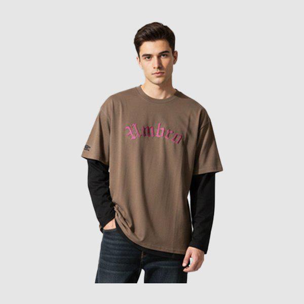 U スポーティ レイヤード 長袖 Tシャツ UR121CRL12-DBR1