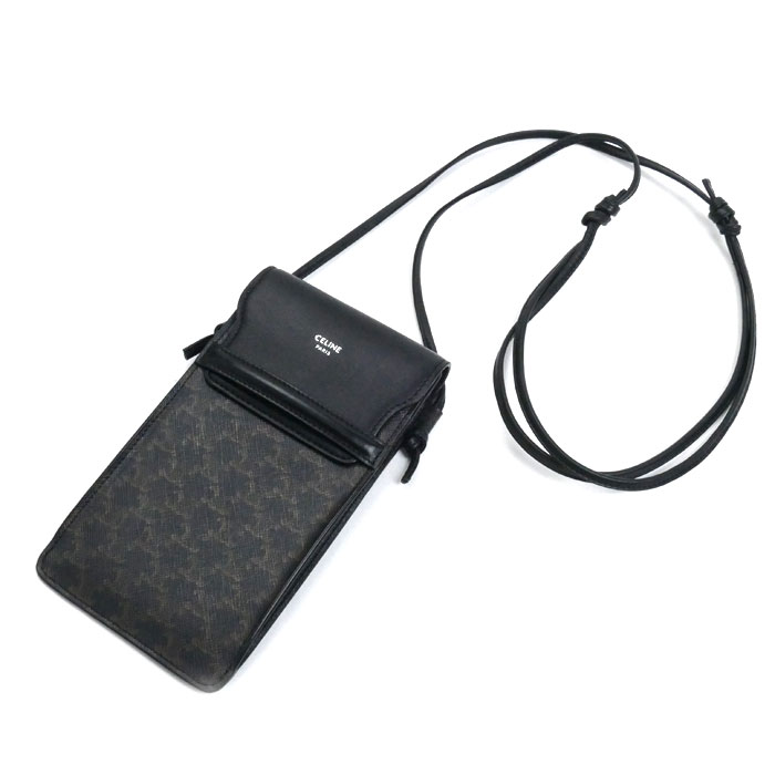 CELINE セリーヌ フラップ付きモバイルポーチ ショルダーバッグ ブラック 10G332CQD.38SI レディース 中古 美品