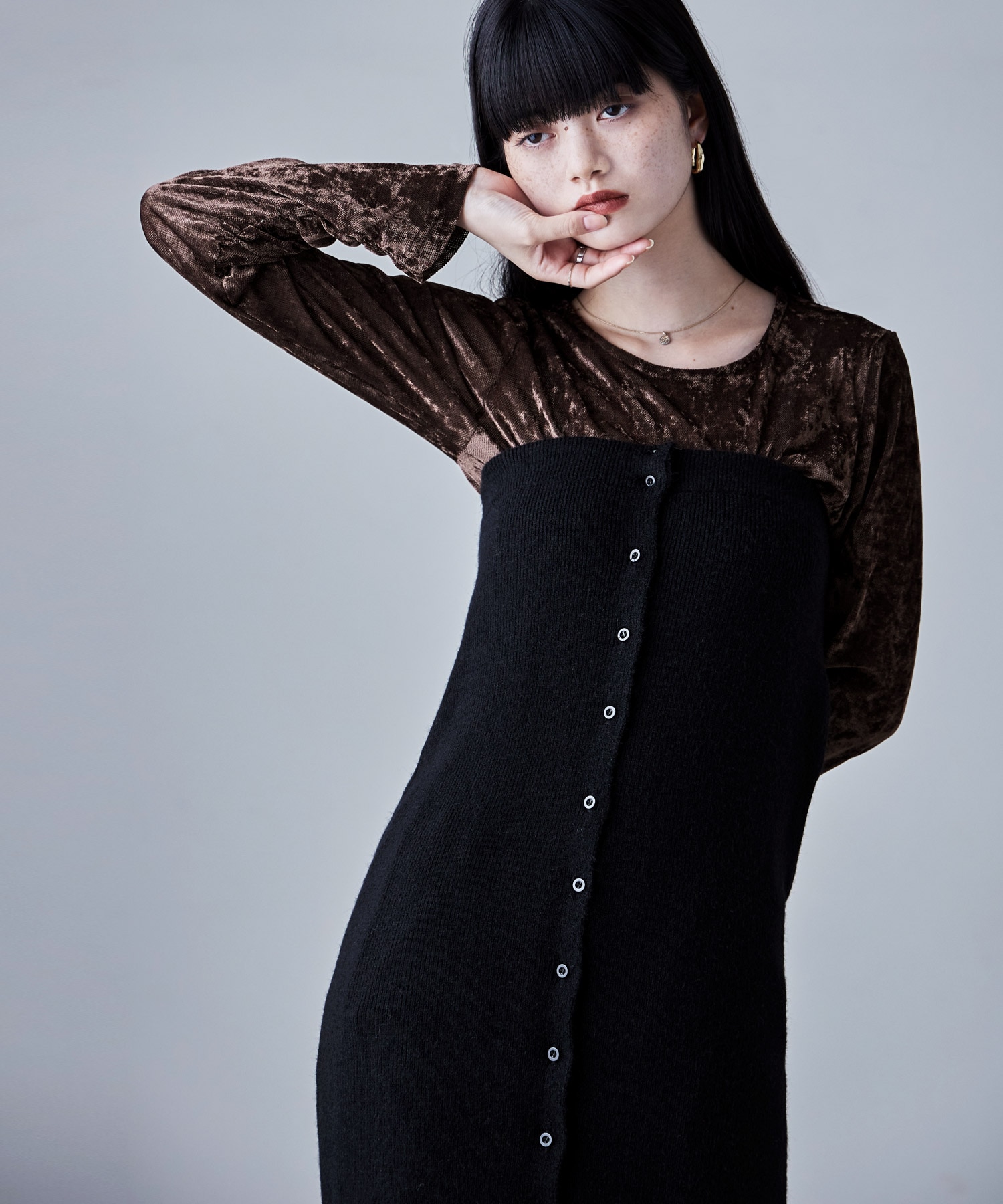 アルパカタッチ2wayニットビスチェ＆スカート トップス ボトムス スカート ビスチェ ニットスカート ニット ロング ベアトップ レイヤード 重ね着 タイトスカート Iライン ペンシルスカート