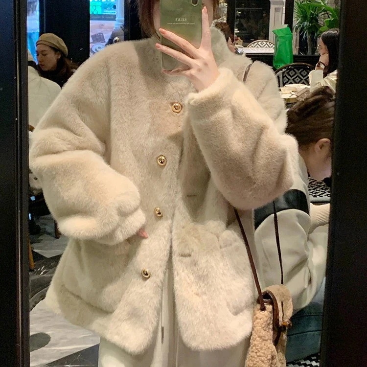 スタンドカラー ミンク風ファー 環境に優しいフェイクファー レディース 2025年冬新作 トップス ファーコート