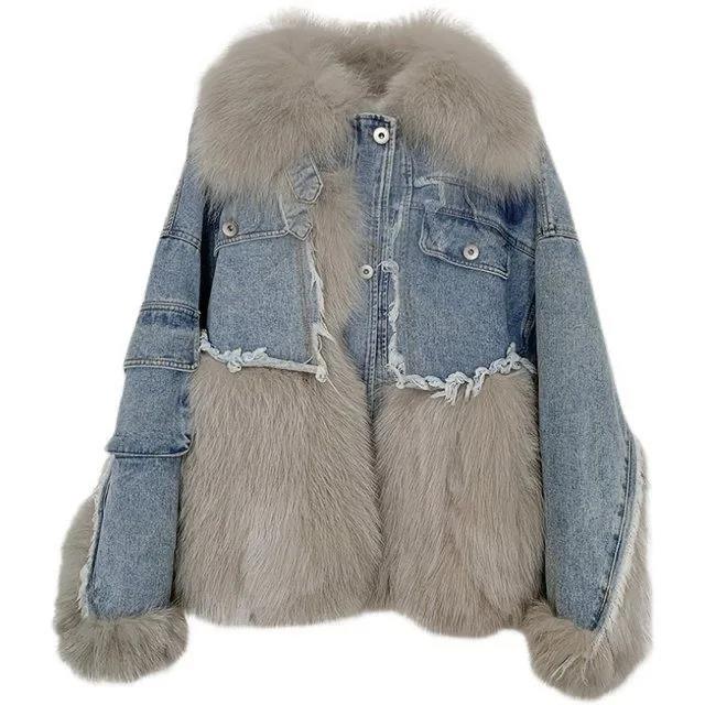 毛皮 「減齢系」 きつねの毛をまねる デニム 克服させる 女 ミドル丈 若い 加绵 毎夜 コート 7,195円