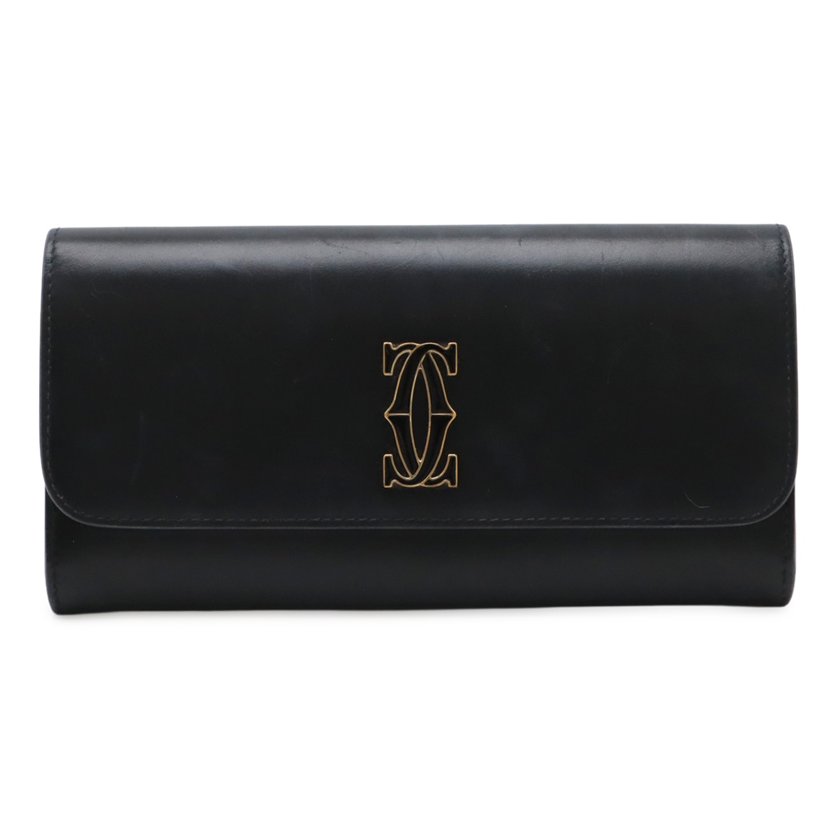 C ドゥ カルティエ フラップ付 インターナショナル ウォレット 2つ折長財布 二つ折り長財布 レザー 黒 L300185