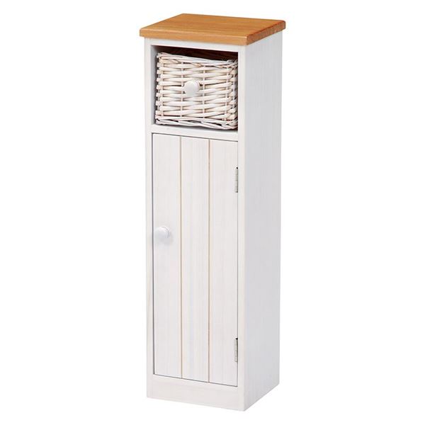 トイレラック トイレ収納 約幅19×奥行16×高さ62cm 木製 桐製 扉収納 取っ手 スリムタイプ 完成品 御手洗 レストルーム