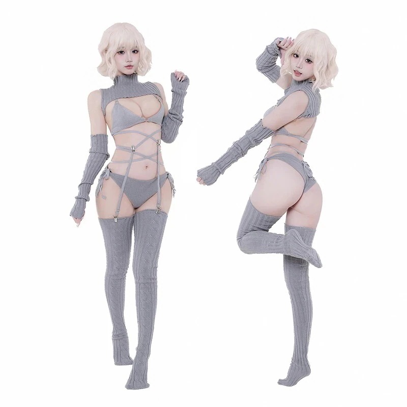 3日出荷 童真コス オタク殺し グレー モコモコセーター セクシー下着 ソックス＆手袋付き 春服 レディース