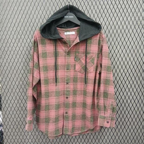 HC03 秋の女性オーバーフィット長袖チェック柄フード付きシャツ15 NSL638 (S41109814)