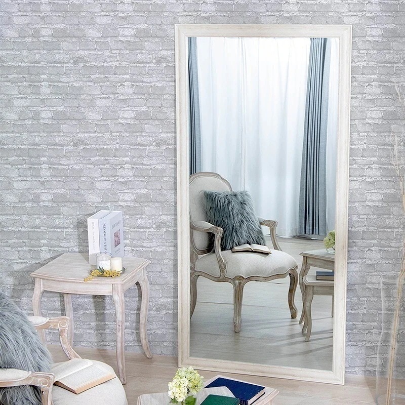 スタンドミラー 大型ミラー 全身鏡 立掛け おしゃれ 韓国風 ダンス ホワイト ブラウン ビッグミラー 大きな鏡 全身 幅90 韓国インテリア フレンチ 姫 美容室 D