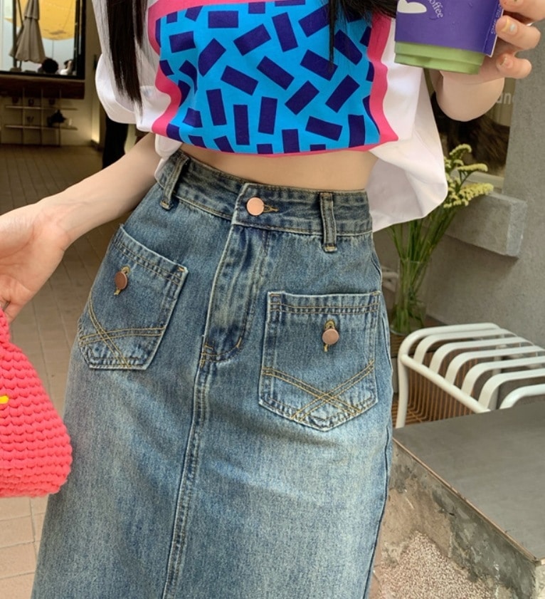 スカート モテアイテム デニムスカート ミモレ丈 サイドスリット 綿 デニム コットン 可愛い きれいめ 上品 おしゃれ かっこいい 可愛い ラブリー キュート ガーリー クール モード系