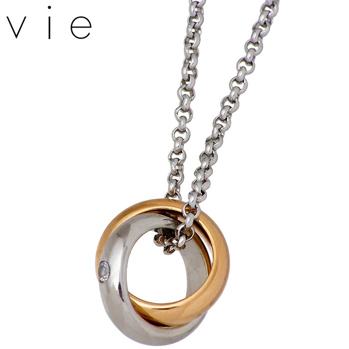 ヴィー vie ステンレス ネックレス レディース キュービック ダブルリング ピンク 金属金属アレルギー対応