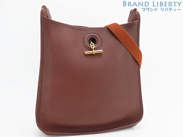 超美品エルメスヴェスパPM斜め掛けショルダーバッグメッセンジャーバッグダークブラウンゴールド金具トゴA