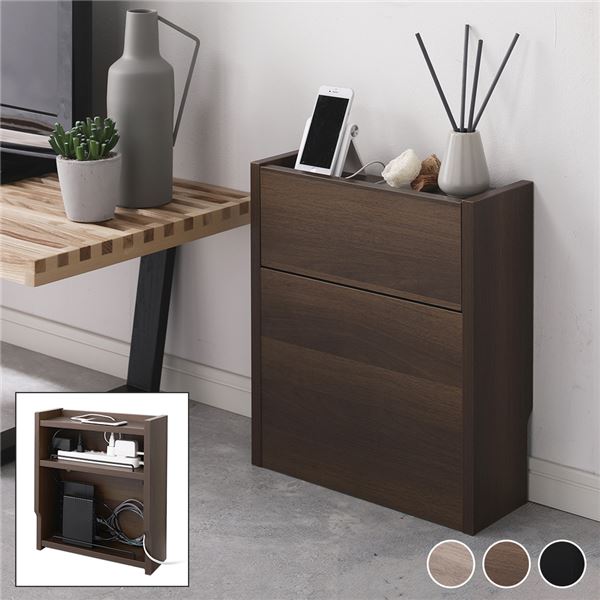 ケーブルボックス 幅40cm ブラウン 木製 収納ボックス コードケース コード収納 スマホスタンド