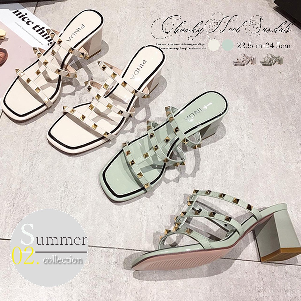 国内即納 太ヒールサンダル レディース ミュール