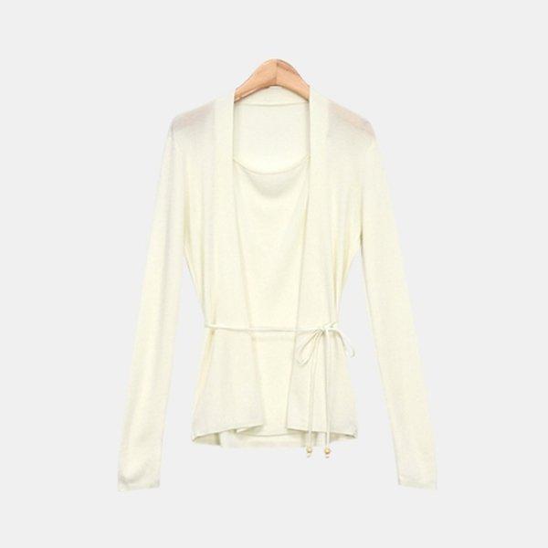 女性の変わりやすい季節のシルクテンセルドレープストリングレイヤードニット...