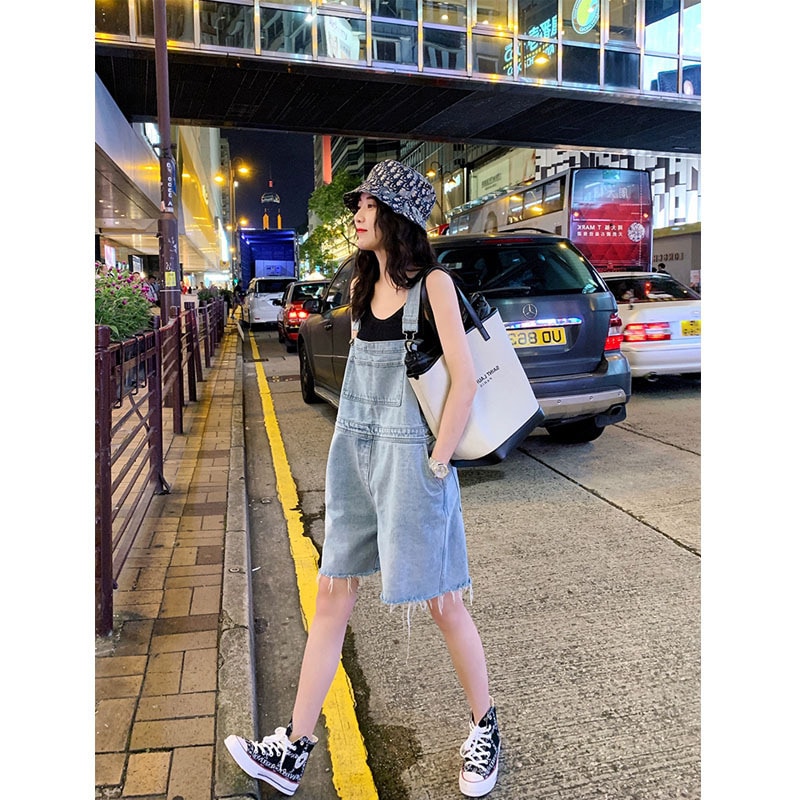 Beibei デニム ビブショーツ レディース 2024 夏 ファッション カジュアル ルーズ ワイドレッグ パンツ 婦人服