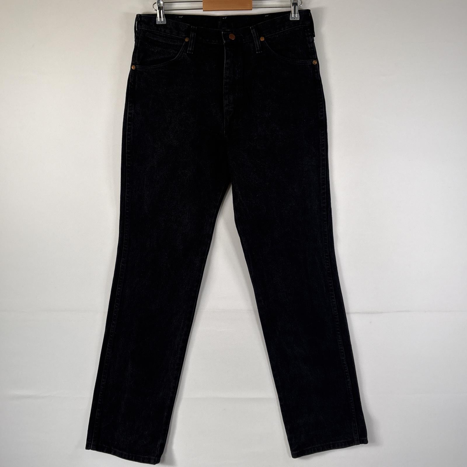 古着 USA製 デニムパンツ ワンポイントロゴ ブラックデニム ストレート コインポケット ロング w33 L34 ブラック メンズ