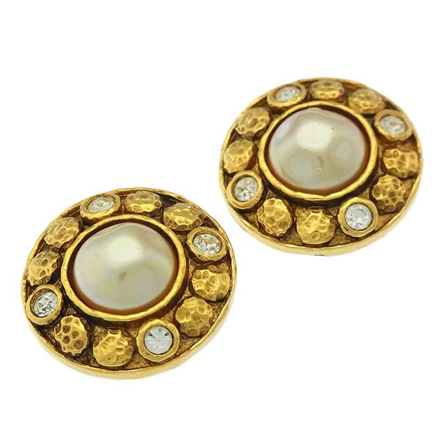 芸能人愛用 クリア パールベージュ ヴィンテージ アクセサリー イヤリング ゴールド T 中古 パール ストーン イヤリング Build Standishsmiles Com