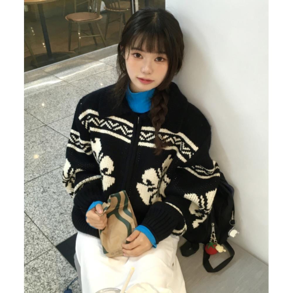 ROCKCAKE Flower Cowichan Cardigan BlackBlack RC24KN0160