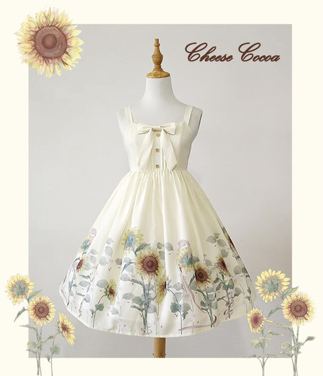 【急速出荷】Lolita ロリータ 夏 ワンピース JSK ジャンパースカート ジャンスカ ひまわり かわいい 可愛い さわやか 清楚 エレガント レディース ハイウエスト S L