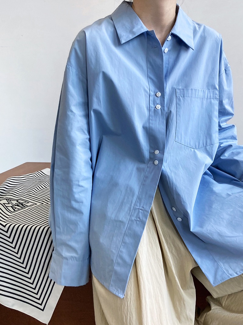 シャツ ブラウス 長袖 無地 シンプル オーバーサイズ ゆったり ロング ボタン ポケット カジュアル TKOR0040