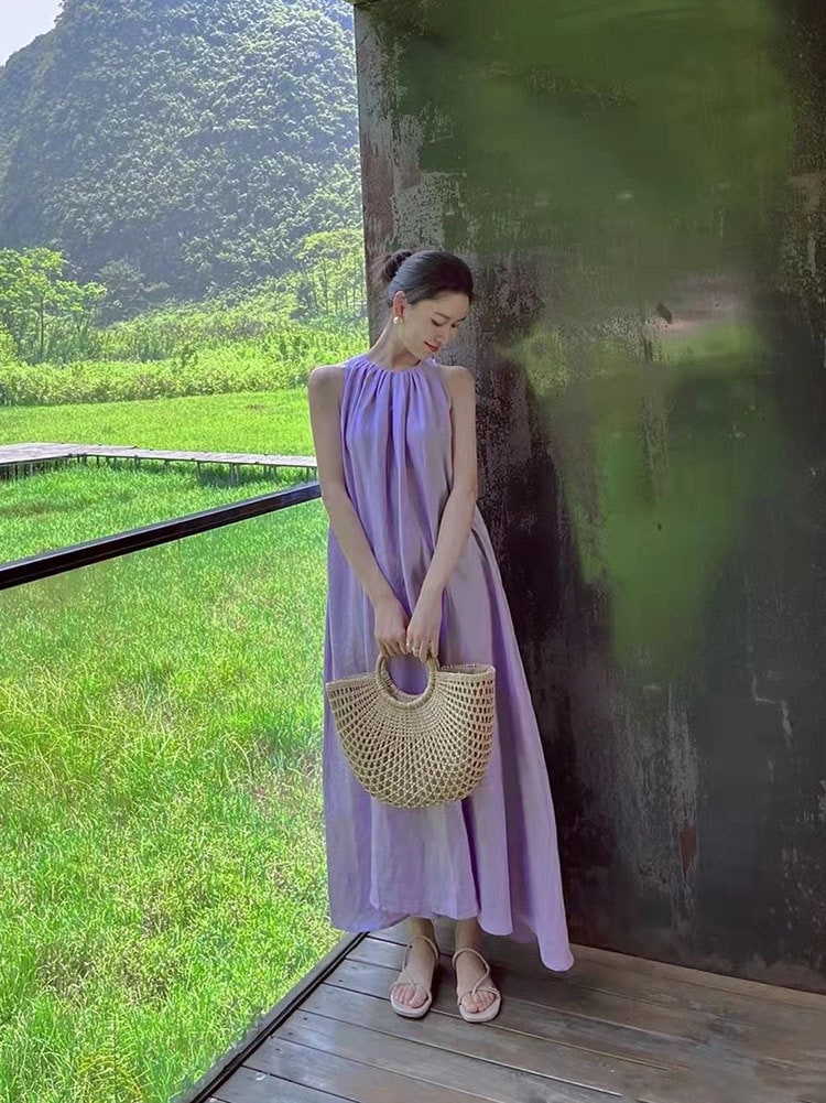 レトロ風 スカート ワンピース シャツ ブラウス フレアワンピース ロング ロング丈 9分丈 アンクル丈 袖なし ノースリーブ ラウンドネック 襟なし フレア ひらひら ヒラヒラ かわいい 大人可愛い