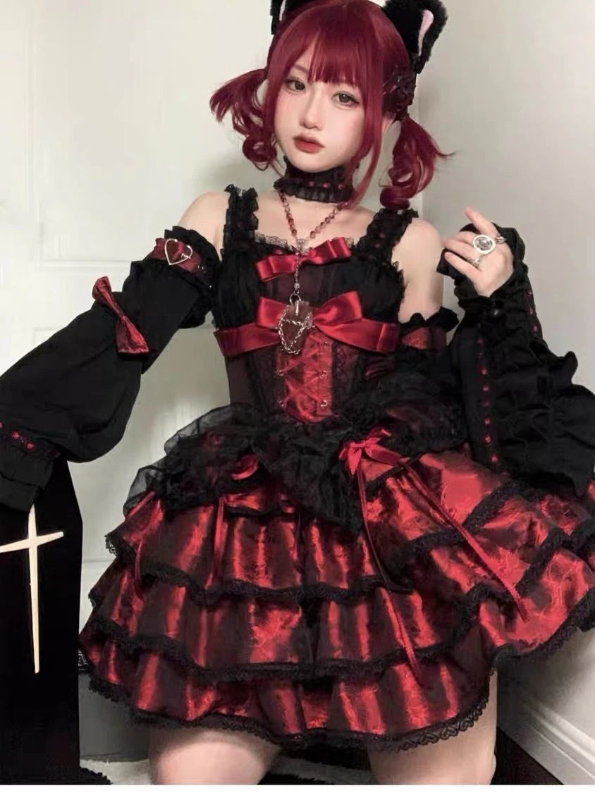 ローズバトラー ブラック＆レッド ロリータ JSK 甘くてスパイシーなイオリタドレス かわいいアニメ コスプレ衣装