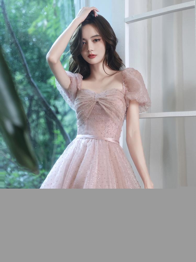 バンケットイブニングドレスレディース 2024 夏エレガントピンクアート試験ホストドレス