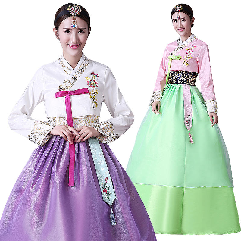 6色展開　韓国服　韓国ドレス　韓服宮廷風チマチョゴリ　中国朝鮮族服　上下2点セット/ステージワンピース　撮影演出舞台服 韓流ドレス朝鮮族服　学園祭コスプレ衣装　普段着　イベント 　コスチューム レース