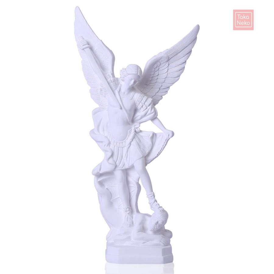 12.4インチ ホワイト サンミゲル アルカンジェル像 樹脂宗教の聖ミカエル像 大天使聖ミカエルがサタンコレクションに勝利したフィギュア コレクションや装飾に最