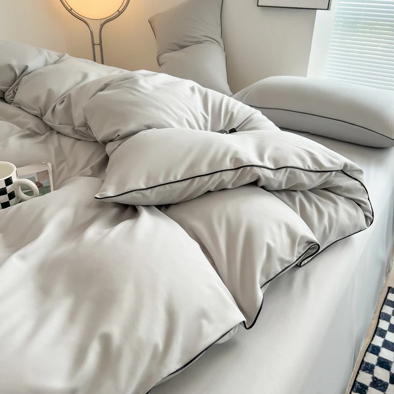 シンプル シルバー 4点セット 快適性 通気性良い シーツ 布団カバー 抗菌 枕カバー 寝具