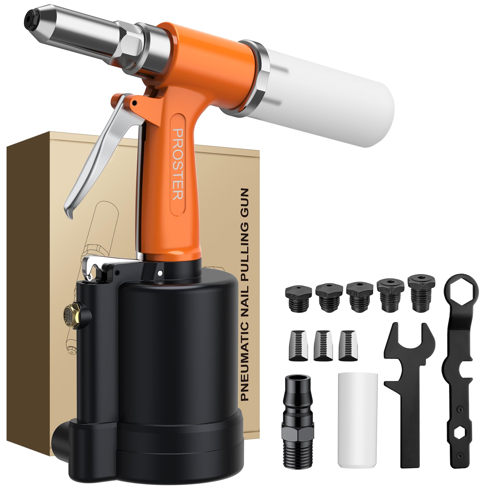 エアーリベッター 空気圧リベットガン 2.4/3.2/4.0/4.8/6.4mm ノーズピース対応 1780KGF引張り圧力 高強度 高効率 DIY/装飾産業/自動車製造/容器製造などに適用