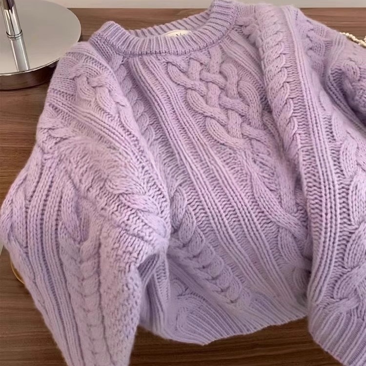 レディース トップス ニット セーター プルオーバー 長袖 ラウンドネック フェミニン ケーブルニット かわいい 大人可愛い きれいめ シンプル カジュアル 上品 おしゃれ かっこいい レトロ