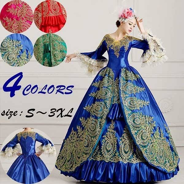 貴婦人ドレス 中世貴族風 ドレス 豪華な女王 王族服 貴族 復古風 ステージ衣装 中世 ヨーロッパ 現代劇演出 ヨーロッパ風 学園祭 文化祭 演出 演劇 オペラ声楽 演奏会 舞台衣装 撮影 コスプ