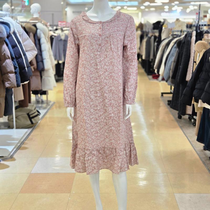 ](GW8872A) 二重ガーゼ綿フラワープリント季節の変わり目長袖ワンピースパジャマ