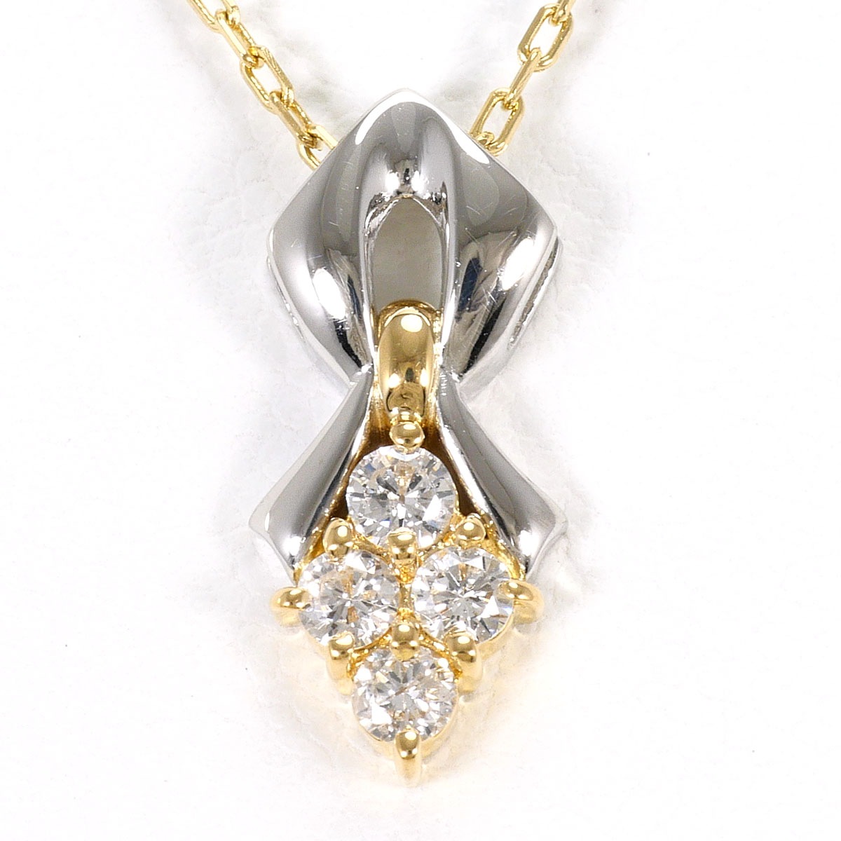 PT900 プラチナ K18 18金 YG イエローゴールド ネックレス ダイヤモンド 0.21ct 総重量約3.3g 約40cm ジュエリー 中古