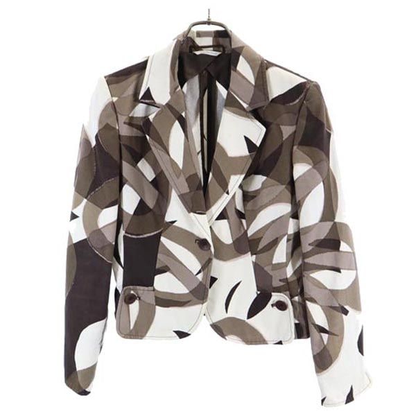 総柄 テーラードジャケット 38 茶系 レディース
