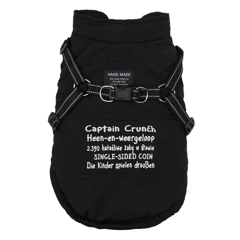ペット用ハーネス付き防水フード付きジャケット,暖かい犬の服,中小サイズのコート,チワワ,フレンチブルドッグの衣装,冬 l XL