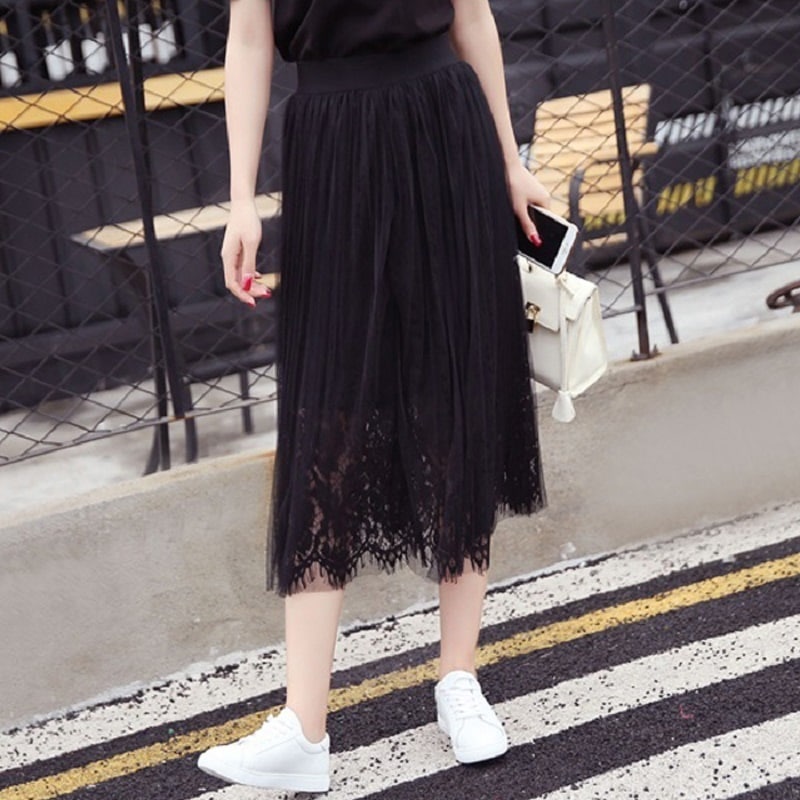3188.総ゴム マキシ丈チュールスカート（ブラック）2019 春夏 お出かけ デート かわいい