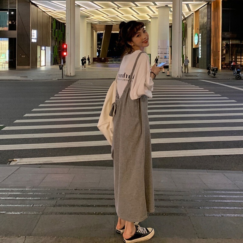 ワンピース 長袖 春夏 カジュアル ロング丈 ボリューム袖 ラウンドネック BIGシルエット ストレート Aライン バックリボン サイドスリット 色展開 グレー S M L かわいい 大人可愛い きれ 5,151円