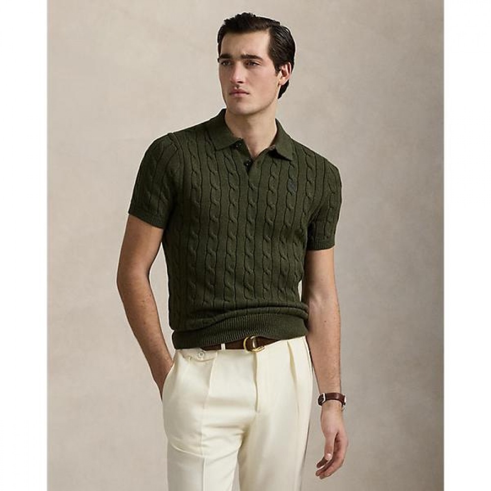 ポロラルフローレンメンズケーブルニットコットンポロカラーセーター (MNPOSWE1N820054300)