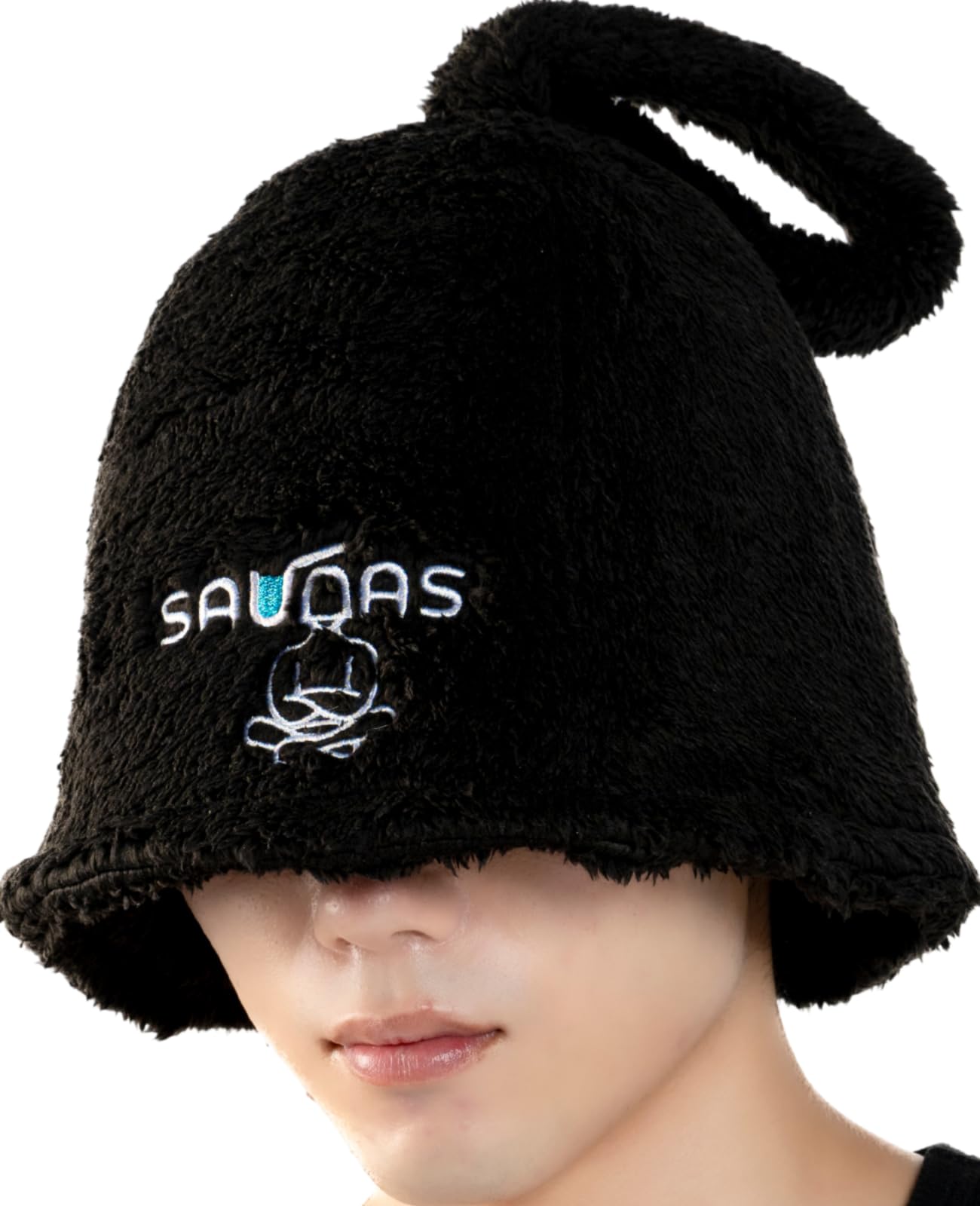 [saunas] サウナハット Saunas Hat Mark I メンズ 大きめ 深め ふわサラタオル 分厚い 二重 持ち運び便利 カップル お揃い 洗える おしゃれ (Stone Black)