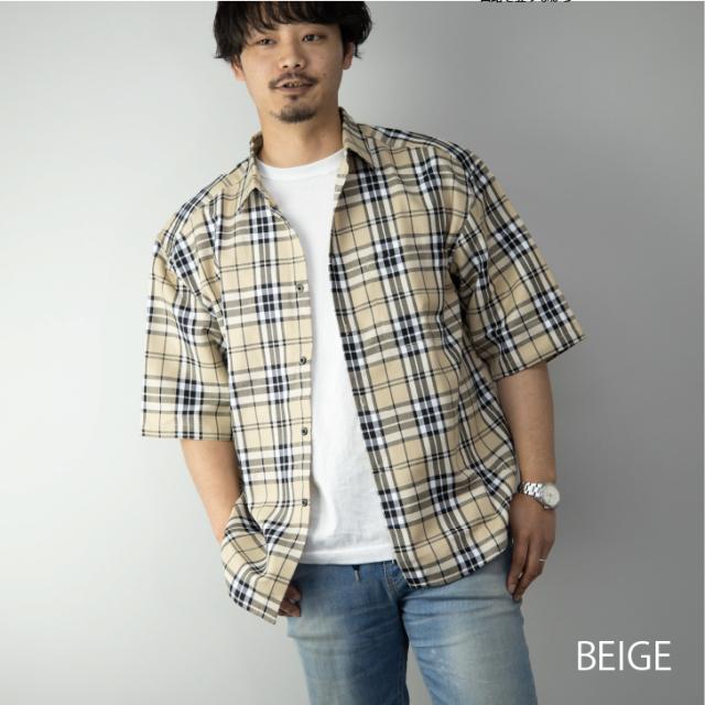 【秦】【2点購入で150OFF】【新品開催 】半袖シャツ メンズ チェック柄 タータン ガンクラブ ビッグシルエット カジュアルシャツ