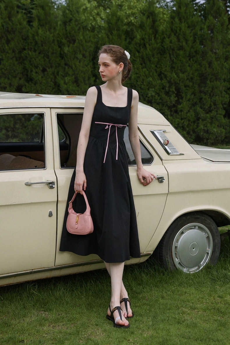 無地 ロング丈 フレア/Aライン キャミワンピ [2カラー]