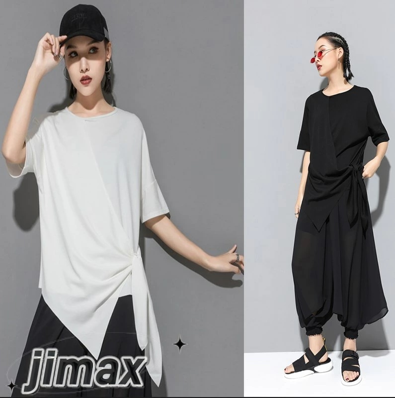 tシャツ 半袖 ブラウス レディース 春 夏 秋 欧米風 クルーネック 無地 ゆったり トップス カットソー プルオーバー バックフレア フリル ギャザー ゆったり おしゃれ 綿　Tシャツ レディ