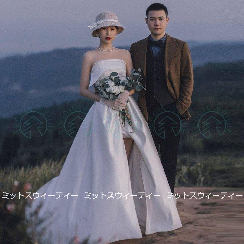 ウェディングドレス ロングドレス 花嫁 ウエディングドレス ビスチェ スリット イブニングドレス 披