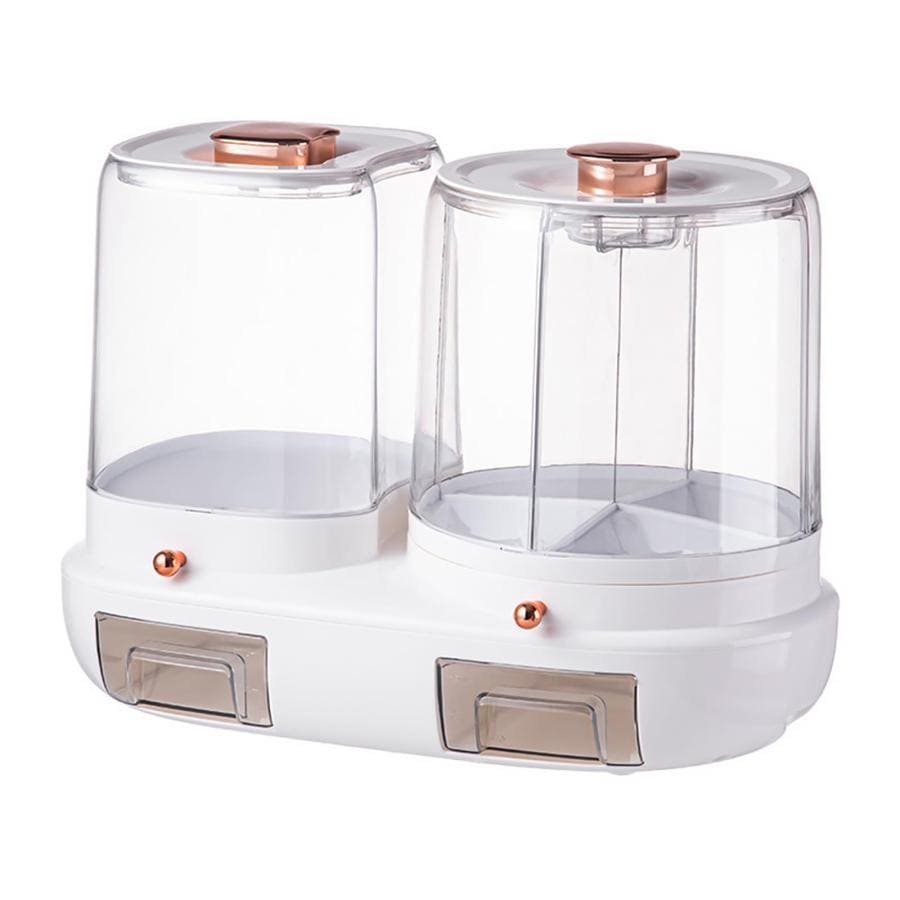 米びつ 回転式穀物ペンサー 360回転可能なライスバケツ 5グリッドライスペンサー 保存容器 米容器 お米ケース ペットフード保存容器 ホワイト